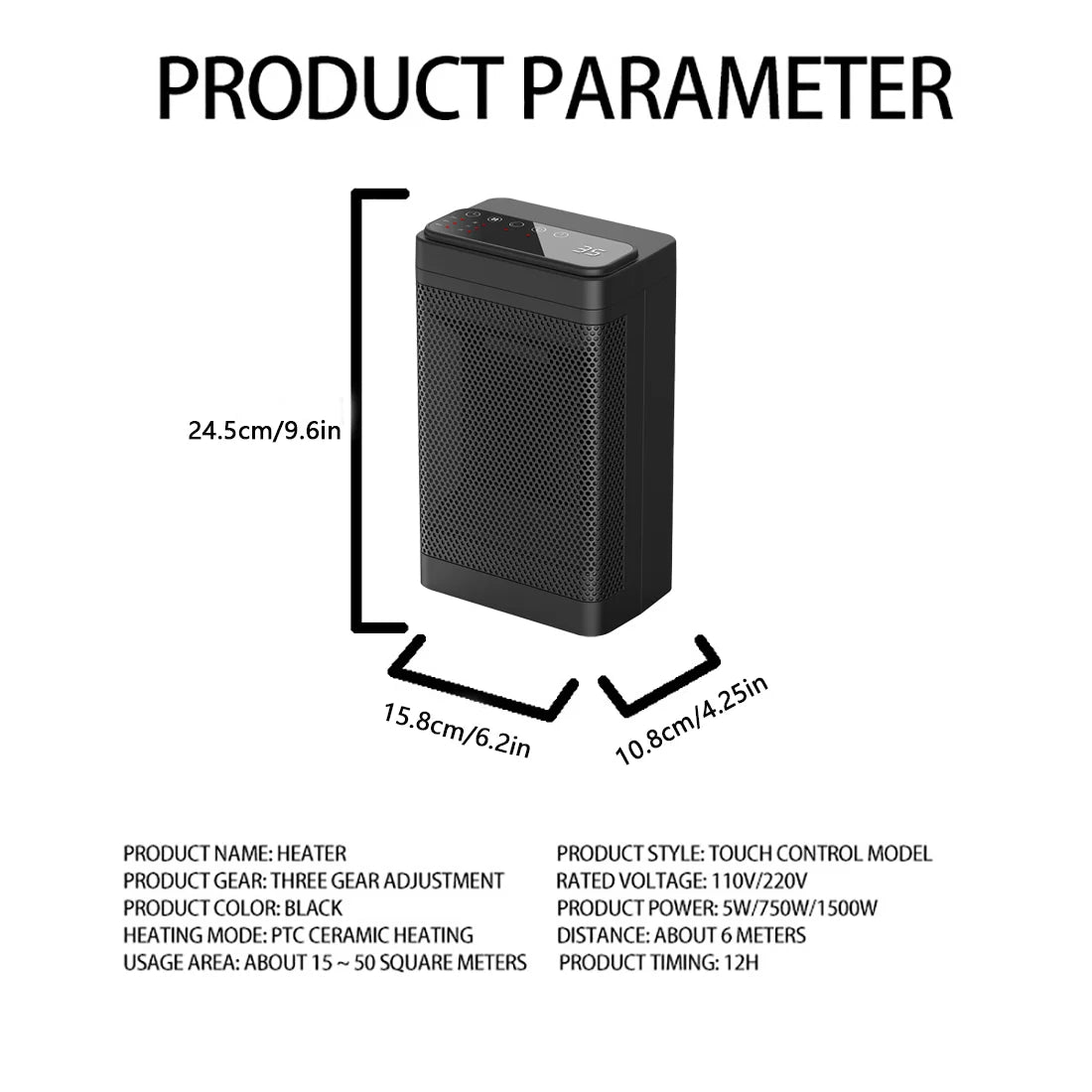 1500W Portable Electric Heater with Thermostat and Remote E1296