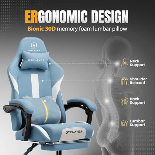 Gaming Chair Ergonomic Office Chair with Foot Rest, Breathable Fabric Computer Chair with Headrest and Lumbar Support O7023