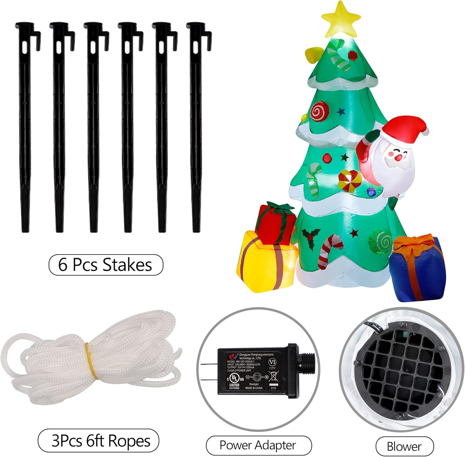 Inflatable Christmas Tree with Santa Claus and LED Lights for Outdoor Yard Decor G514