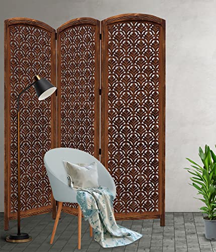 4 Panel Folding Wood Room Divider, Antique Brown, 72 x 80 P209