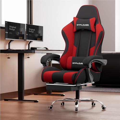 Gaming Chair with Footrest and Lumbar Support, Height Adjustable, Blue Y9034