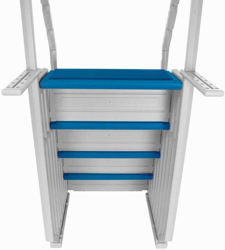 Above Ground Swimming Pool Step & Ladder, Heavy Duty, White Frame with Blue and Gray Steps J41441
