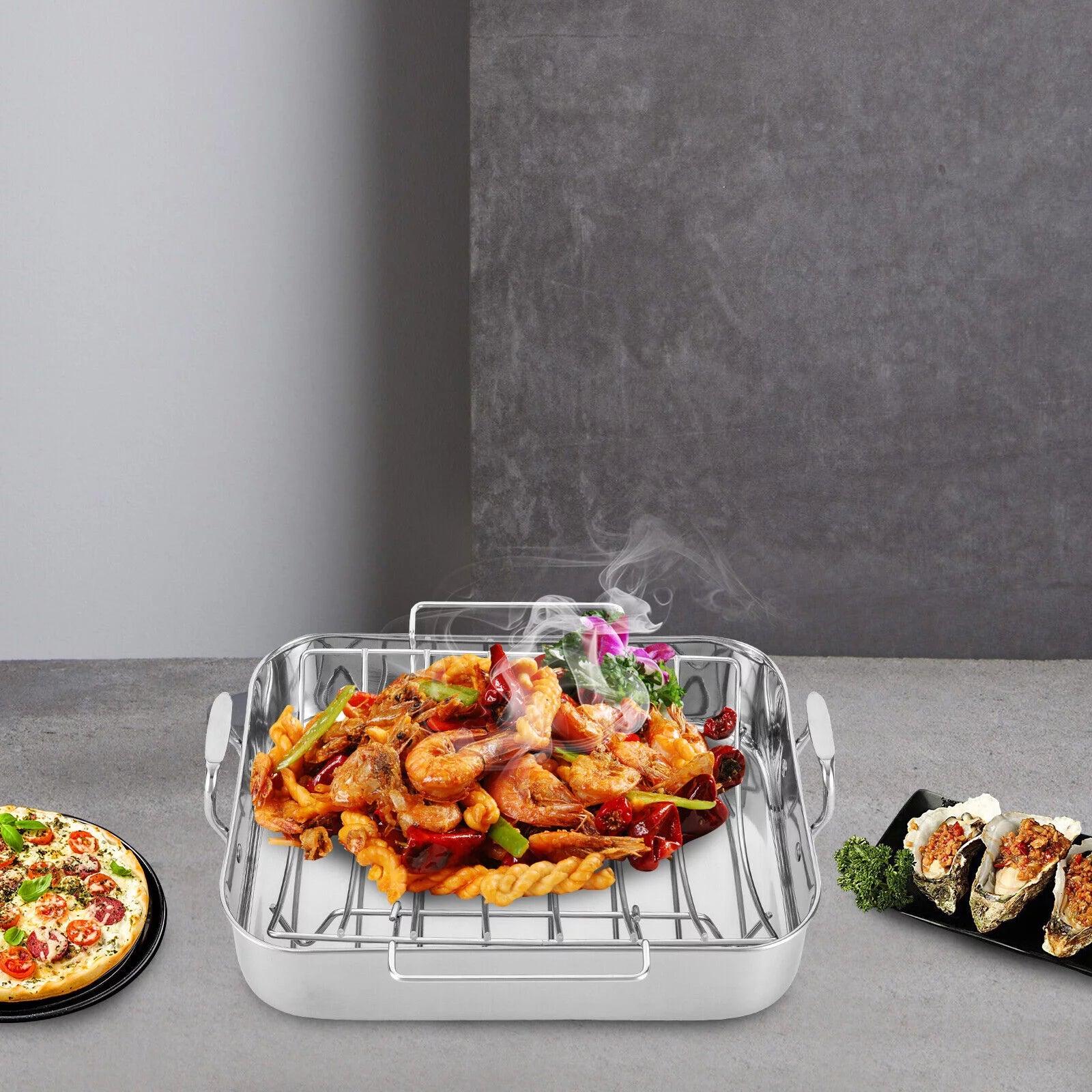 Stainless Steel Roasting Pan with Nonstick Rack, 16.5" x 12" I494