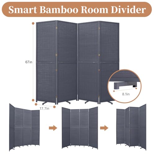 Bamboo Room Divider 4 Panel Freestanding Folding Privacy Screen T33053