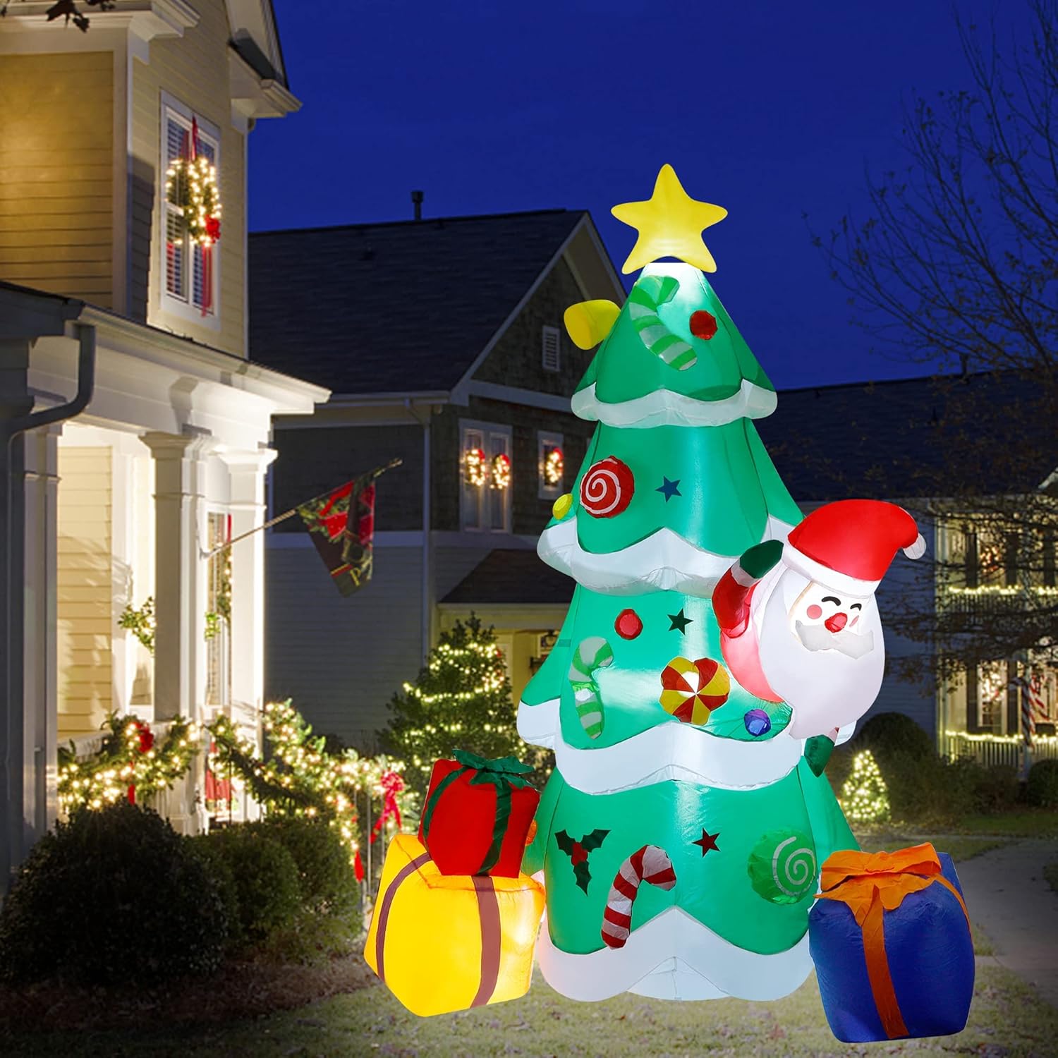 Inflatable Christmas Tree with Santa Claus and LED Lights for Outdoor Yard Decor G514