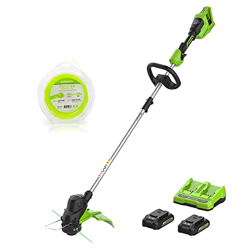 Greenworks 48V (2 x 24V) 15" Cordless String Trimmer, (2) 2.0Ah Batteries and Dual Port Charger Included