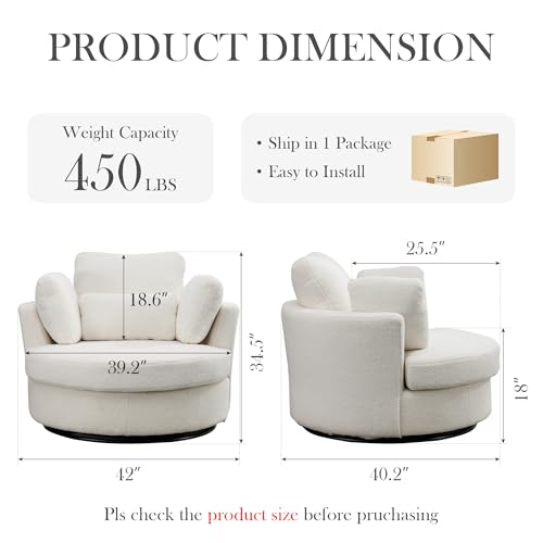 Oversized Swivel Barrel Chair with Ottoman, Chenille, Beige M813
