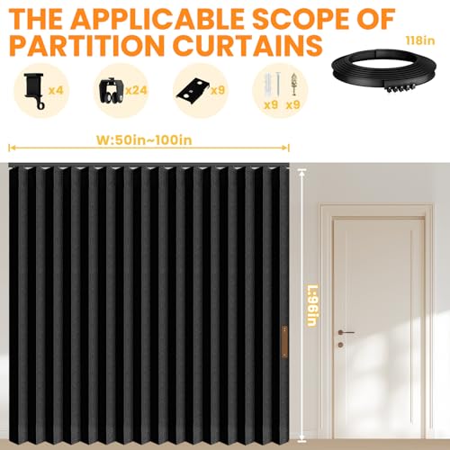 Blackout Accordion Room Divider Curtains with Ceiling Track for Bedroom Patio Sliding Door Q924855