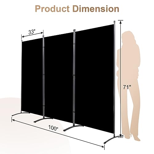 4 Panel Folding Room Divider Privacy Screen with Steel Frame F2996