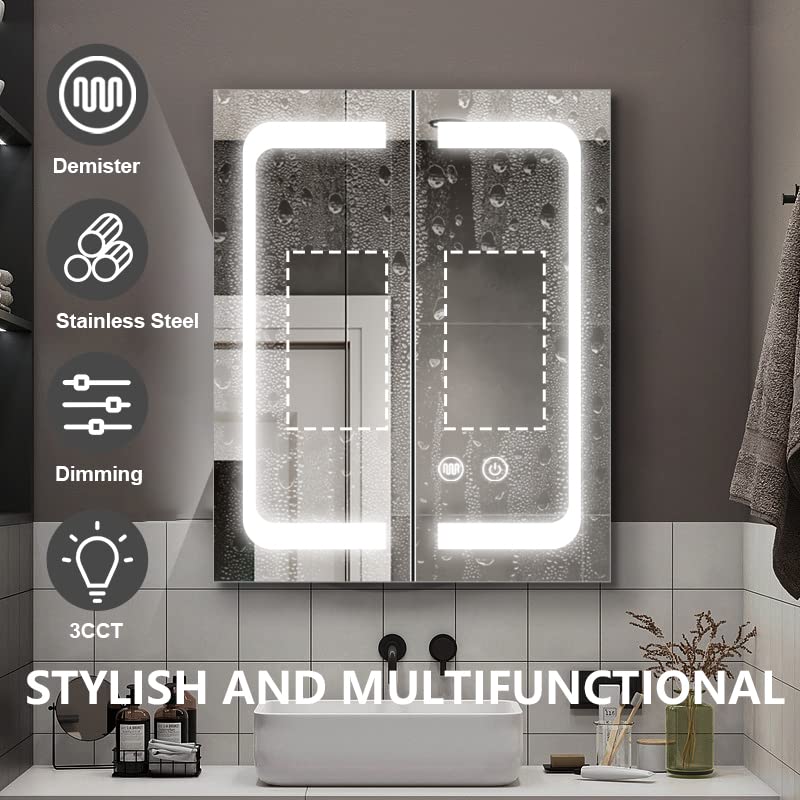 Illuminated LED Bathroom Medicine Cabinet with Touch Switches N240143