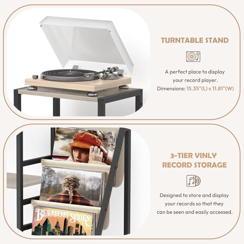 Record Player Stand with Guitar and Vinyl Storage J9238