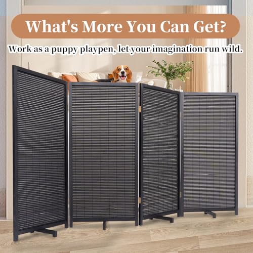 Bamboo Room Divider 4 Panel Freestanding Folding Privacy Screen T33053