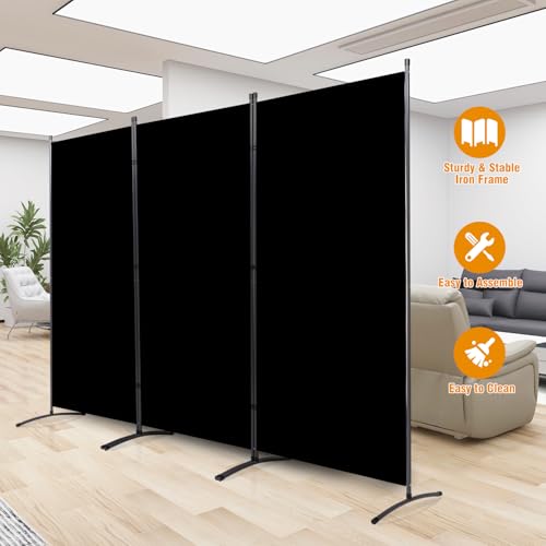 Room Divider Screen 3 Panel Folding Partition with Metal Frame, Grey N348