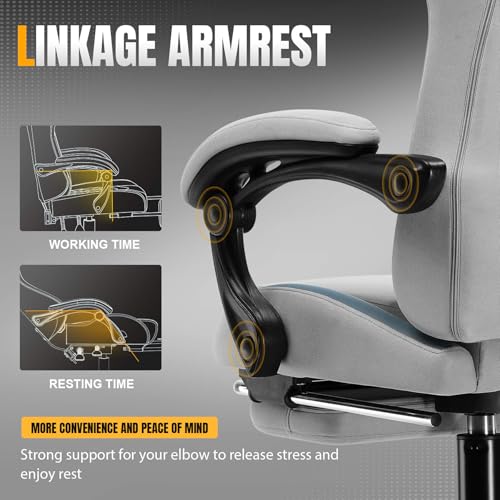 Gaming Chair Ergonomic Office Chair with Foot Rest, Breathable Fabric Computer Chair with Headrest and Lumbar Support O7023
