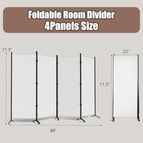 4 Panel Folding Room Divider Privacy Screen with Steel Frame F2996