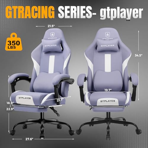Gaming Chair Ergonomic Office Chair with Foot Rest, Breathable Fabric Computer Chair with Headrest and Lumbar Support O7023