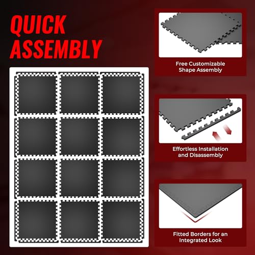 24 Pcs Interlocking Rubber Top Exercise Mats for Home Gym B471556
