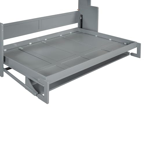 Queen Size Murphy Bed with Cabinet and LED Lights M1232