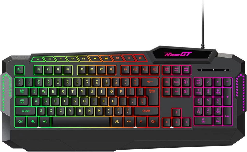 Gaming Keyboard, 114 Keys Wired, Rainbow LED Backlit, Quiet, with Wrist Rest J66393