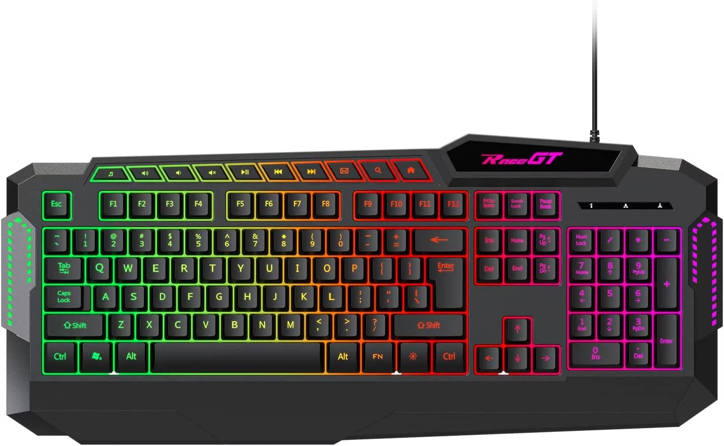 Gaming Keyboard, 114 Keys Wired, Rainbow LED Backlit, Quiet, with Wrist Rest J66393