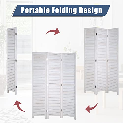 6 Panel Wood Room Divider Privacy Screen Freestanding White U13428