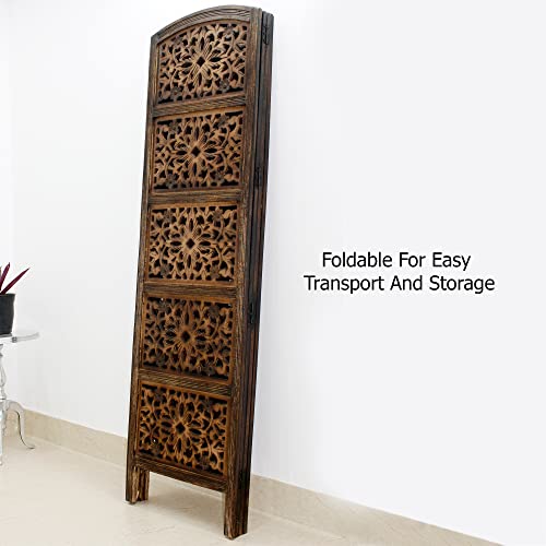 4 Panel Folding Wood Room Divider, Antique Brown, 72 x 80 P209
