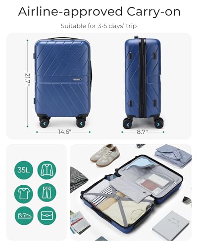 Carry On Luggage 22x14x9 with TSA Lock, Hardside Spinner Suitcase 20 Inch J7440