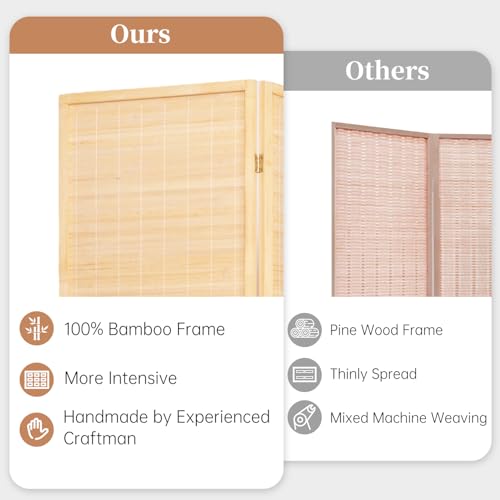 Bamboo Room Divider 4 Panel Freestanding Folding Privacy Screen T33053