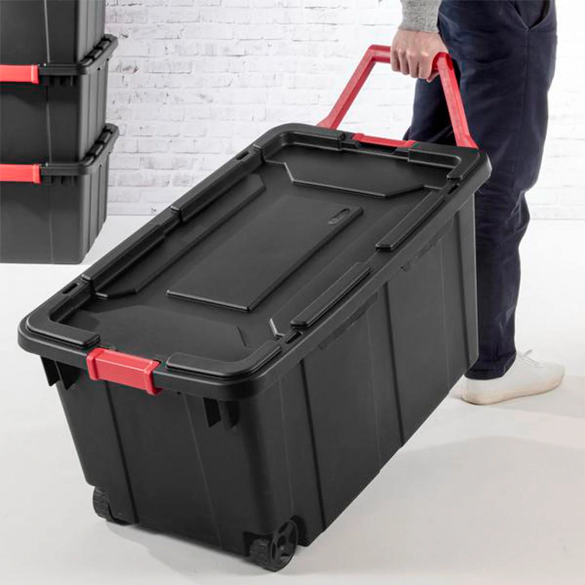 40 Gallon Wheeled Industrial Storage Tote, Black (8 Pack) X858