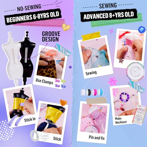 Fashion Designer Kit for Girls with 6 Mannequins, Arts and Crafts Sewing Kit for Kids Ages 8-12 S1001