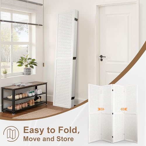 6 Panel Wooden Room Divider with Shelves P850285