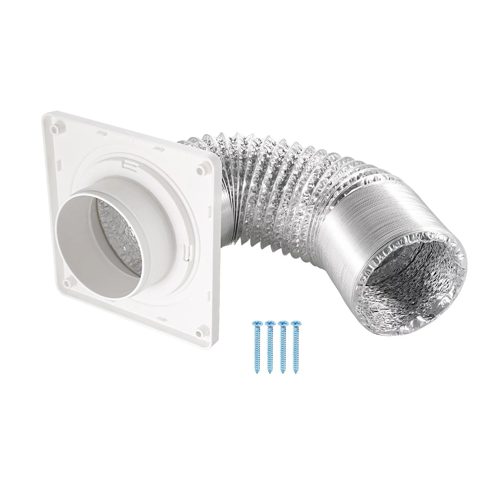 Dryer Vent Wall Plate Adapter with Hose, 4 Inch, White A9614