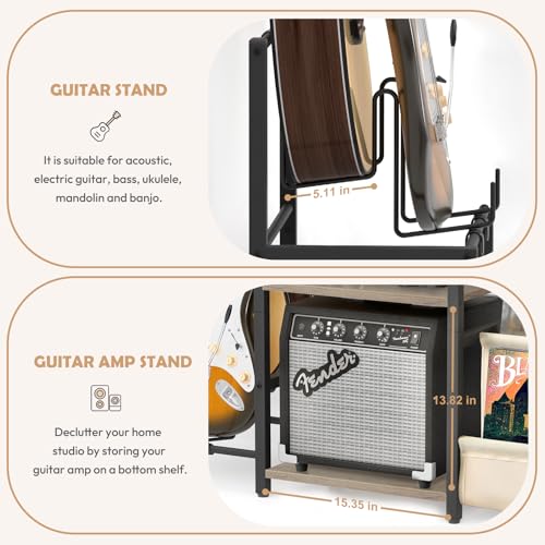 Record Player Stand with Guitar and Vinyl Storage J9238