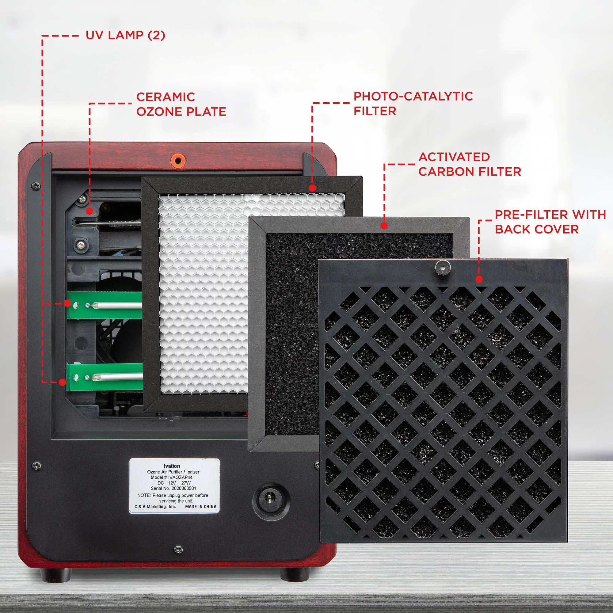 Ozone Air Purifier with Multi-Level Filtration and UV Lamps N878