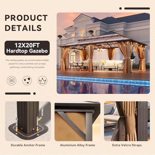 12x16 Hardtop Gazebo with Netting and Curtains for Patio K27275