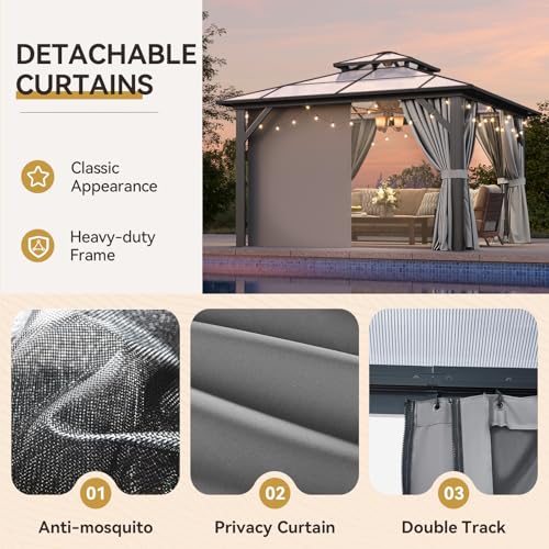 12x16 Hardtop Gazebo with Netting and Curtains for Patio K27275