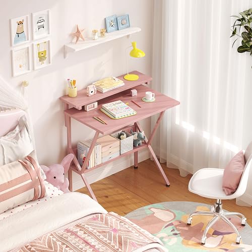 Small Desk with Adjustable Monitor Stand for Small Spaces, Grey G4959