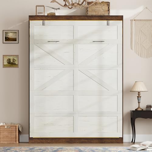 Queen Size Murphy Bed with LED Lights, Foldable Wall Bed Frame with Storage W669
