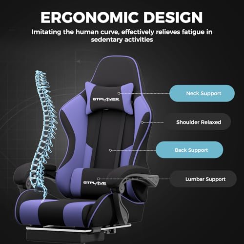 Gaming Chair with Footrest and Lumbar Support, Height Adjustable, Blue Y9034