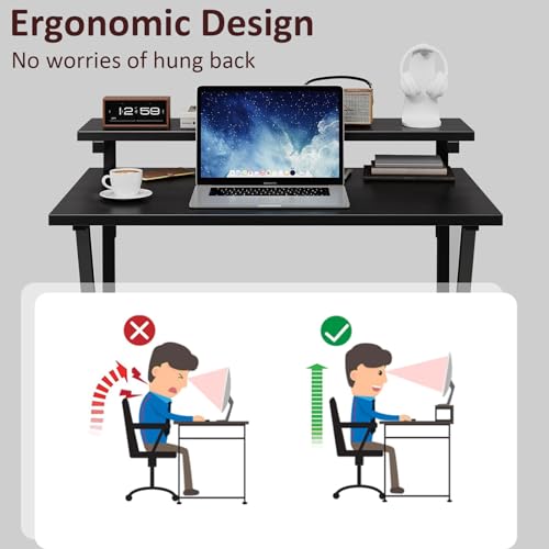 Small Desk with Adjustable Monitor Stand for Small Spaces, Grey G4959
