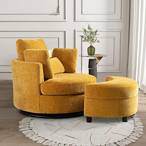 Round Swivel Barrel Chair with Ottoman for Living Room Bedroom G375183