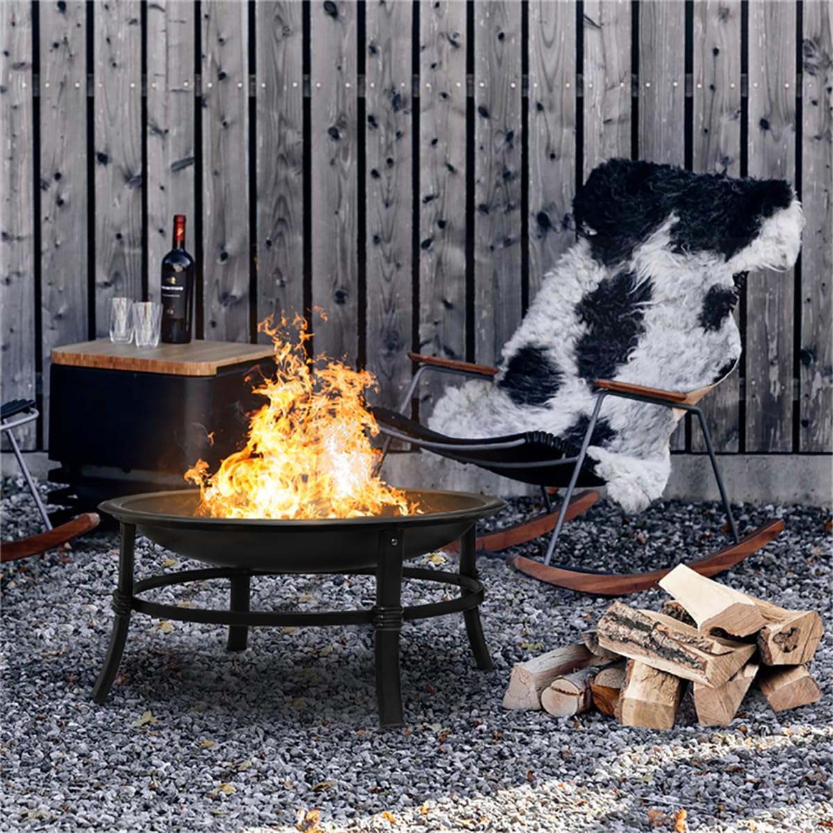 Outdoor Wood Burning Fire Pit with Spark Screen and Log Grate M2142