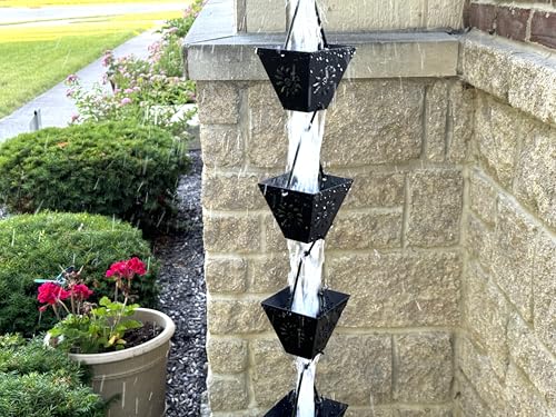 Rain Chain for Gutters, 8.5ft Metal, Black Powder Coated with Sunflower Cups O5797