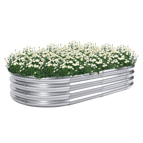 Galvanized Raised Garden Bed Outdoor Planter Box Oval for Home Garden, 4x2x1ft Metal Raised Garden Bed Planting Vegetables Flowers etc.…