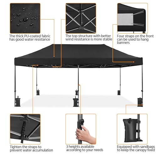Heavy Duty Pop Up Canopy Tent 10x20 with Wheeled Carry Bag, White Q36763