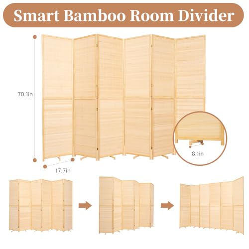 Bamboo Room Divider 4 Panel Freestanding Folding Privacy Screen T33053