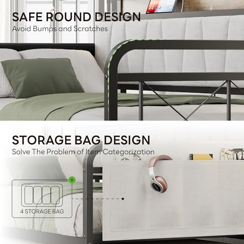 Daybed with Trundle Bed, Twin Bed Frame with Storage Headboard and Charging Station, Grey S3738