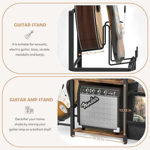 Record Player Stand with Guitar and Vinyl Storage J9238