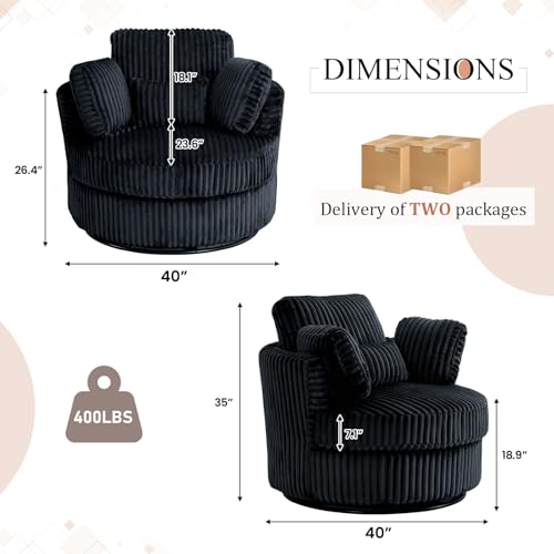 Round Swivel Barrel Chair with Ottoman for Living Room Bedroom G375183