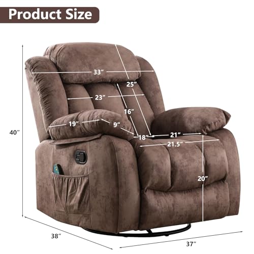 Massage Swivel Rocker Recliner Chair with Heat and Vibration, Grey M1757